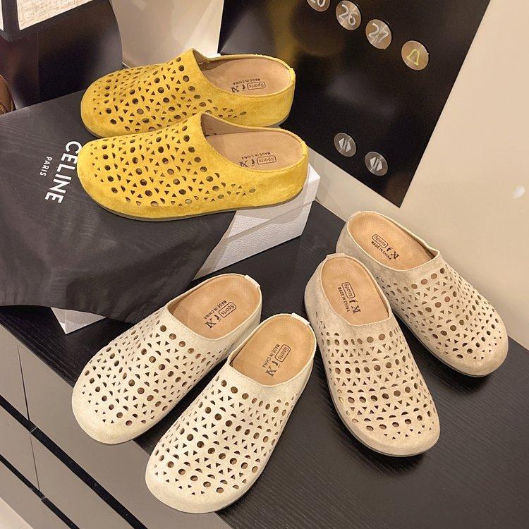 

Height-increasing shoes, thick-soled bag head, half slippers, women s new summer outer wear, hollow hole shoes, one pedal sandals 35 жовтий