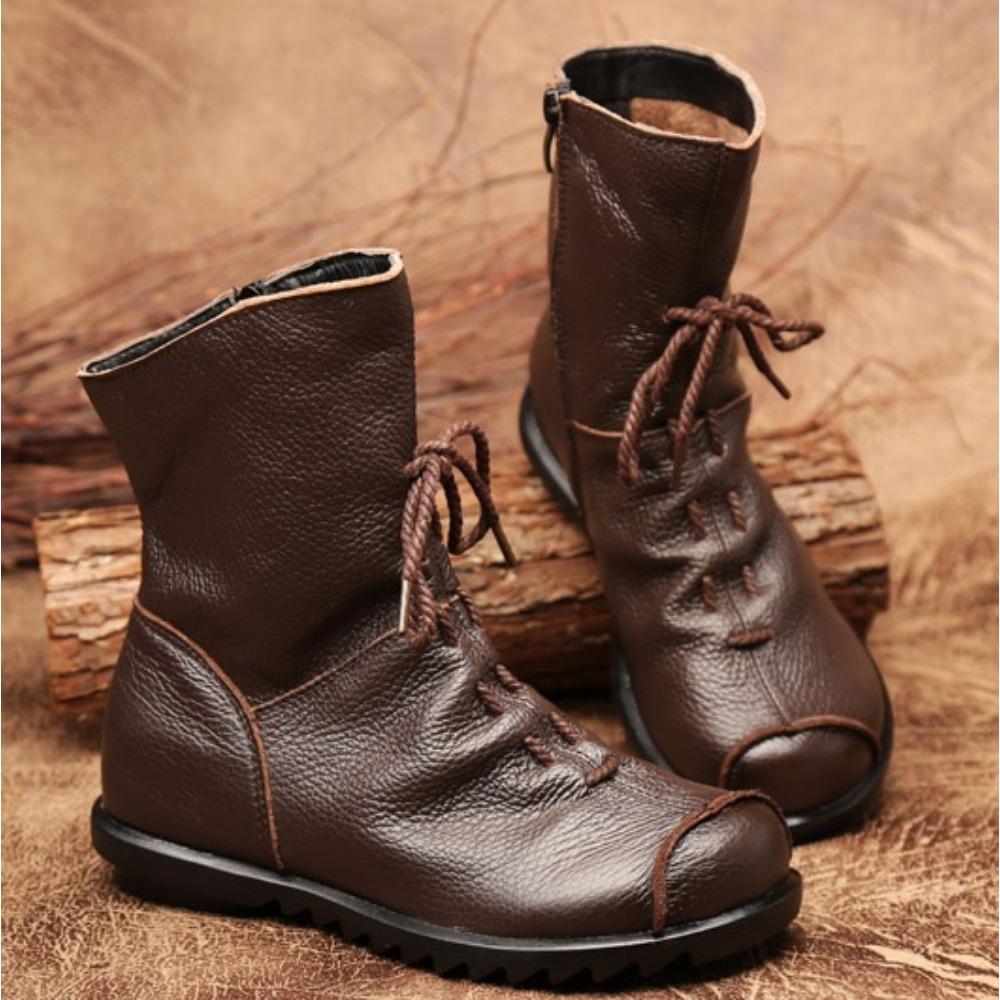 Ankle Boots Women's Autumn and Winter Retro Original Leather Short Boots Thermal Shoes New Low-heeled Women's Shoes Ankle Bootie