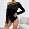 A New Elegant and Sexy Slim-fit Lace One-shoulder Off-the-shoulder Black European and American Jumpsuit