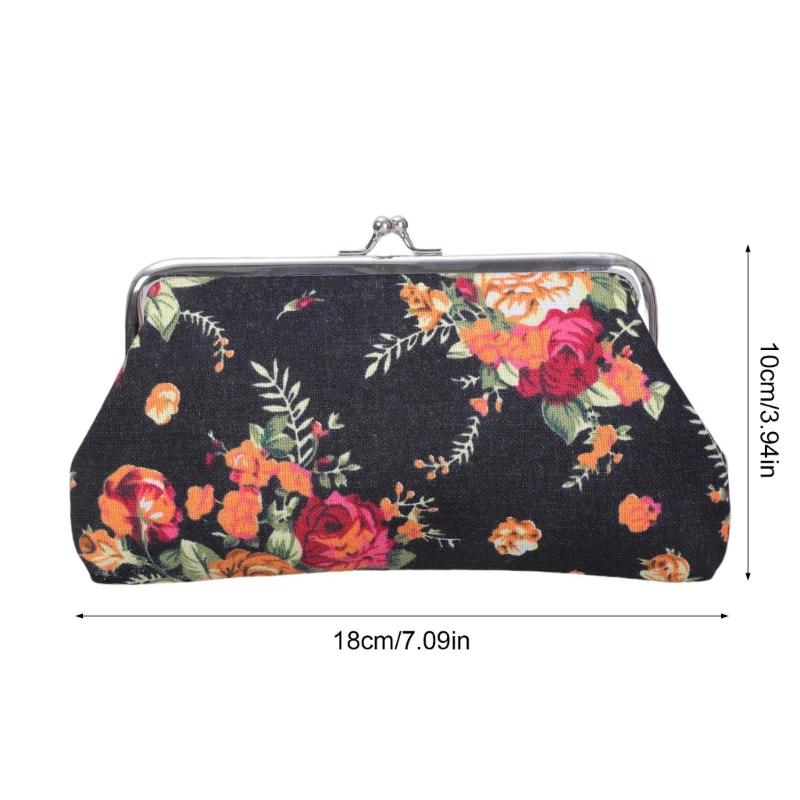 Monedero Floral, Monedero con Cierre de Beso de Rosa para Mujeres Niñas Billeteras Lindas de Moda con Cierre Monedero de Coche Vintage