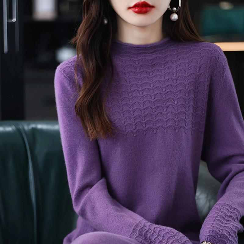 2025 Autumn/Winter Petite Loose Sweater, Semi-High Neck, Casual Knit Top for Middle-Aged Women.