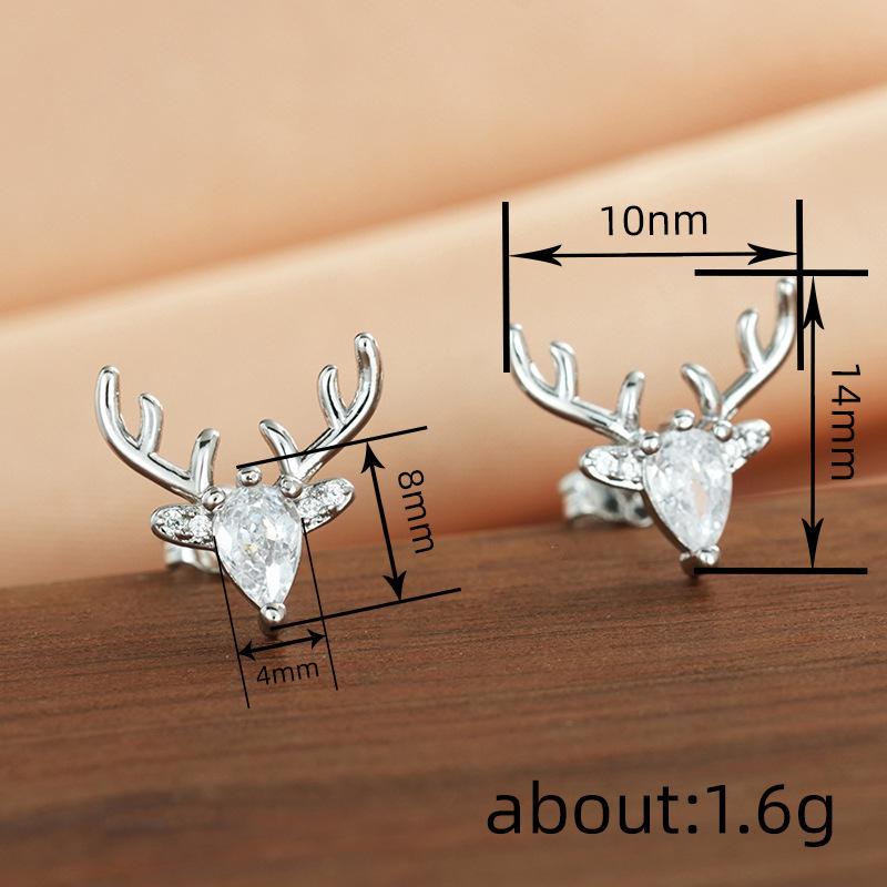 Exquisite Christmas Elk Stud Earrings Douyin New Christmas Wind Antlers, Slightly Inlaid With Water Droplets Zircon Earrings