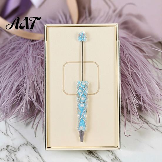 Handgemachter Schmuck Geschenkideen DIY Stift zum Bestücken mit Perlen, Glitzernde Strasssteine und Kunstperlen Perlen-Kreativgeschenke für Schwestern Schwarzer Kugelschreiber Büro