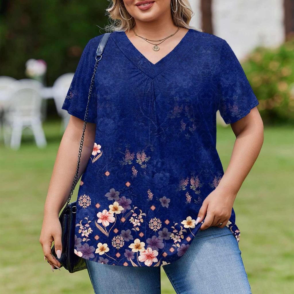 Modische Damen Übergröße Lässige Lockere Kurzarm Elegante V-Ausschnitt Bluse Für die Arbeit