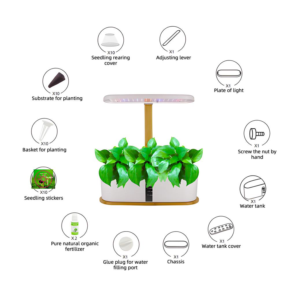 Hydroponics Growing System Indoor Garden 10 Pods 20W 72LED Grow Light Full Spectrum Adjustable
