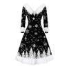 Women's Fashion V-neck Casual Fit Christmas Print Party Long Sleeve Dress