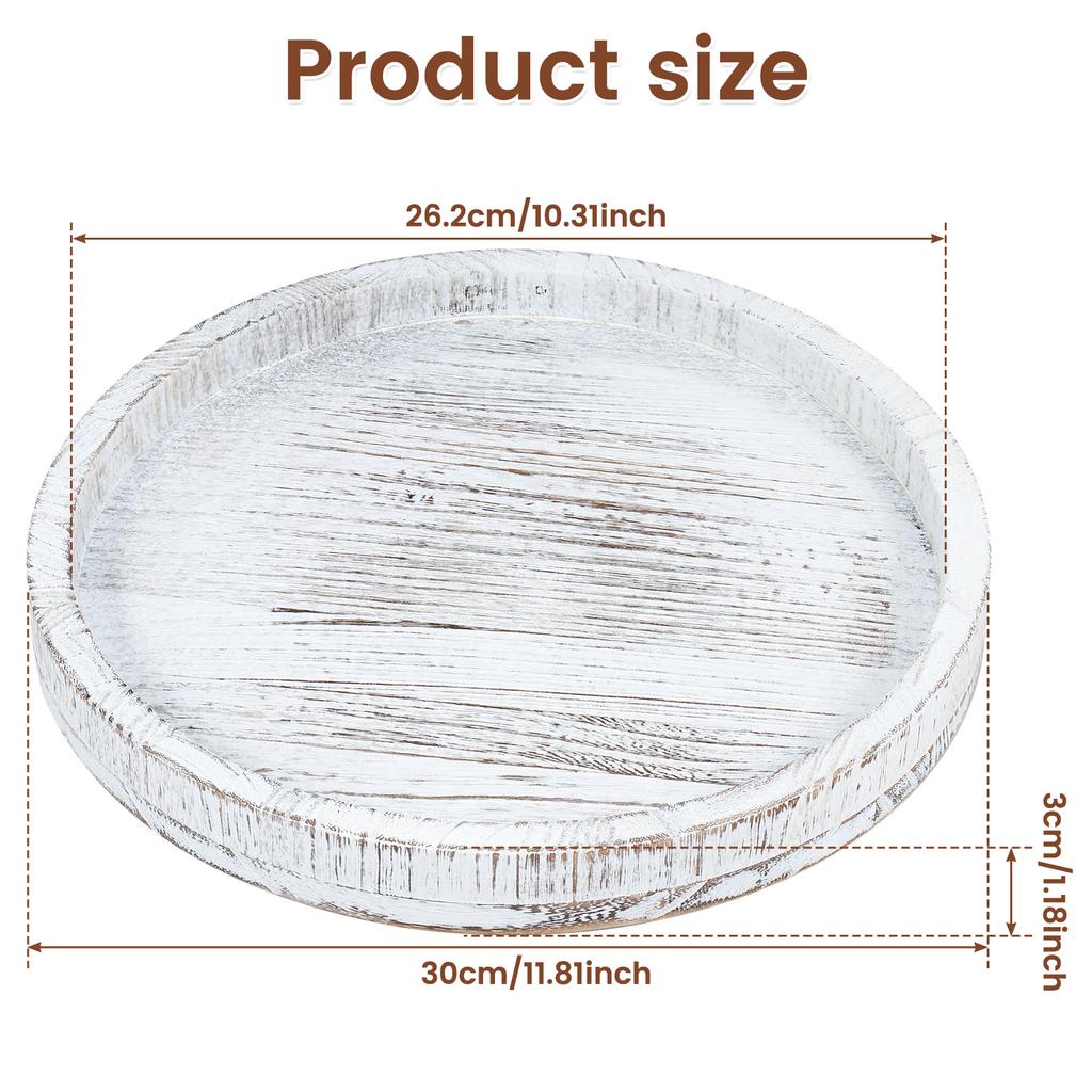 Round Tray Wood Serving Platter Vintage 30cm Round Dessert Plate Table Multipurpose Candle Holder Tray Decorative Tray