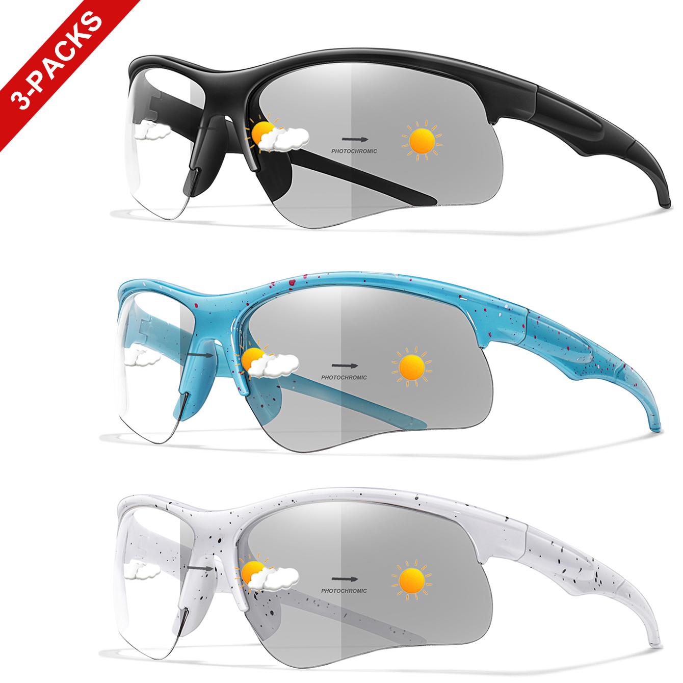 

3 Pairs Men and Women s Photochromic Cycling Sunglasses Outdoor Sports Half Frame Eyewear Running Hiking Driving Glasses