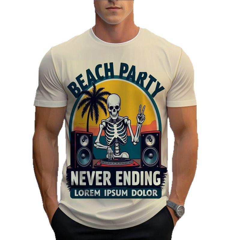 Fashionable Summer Men's Short Sleeved T-shirt with 3D Digital Printing Skull Round Neck Top for Men Shirt