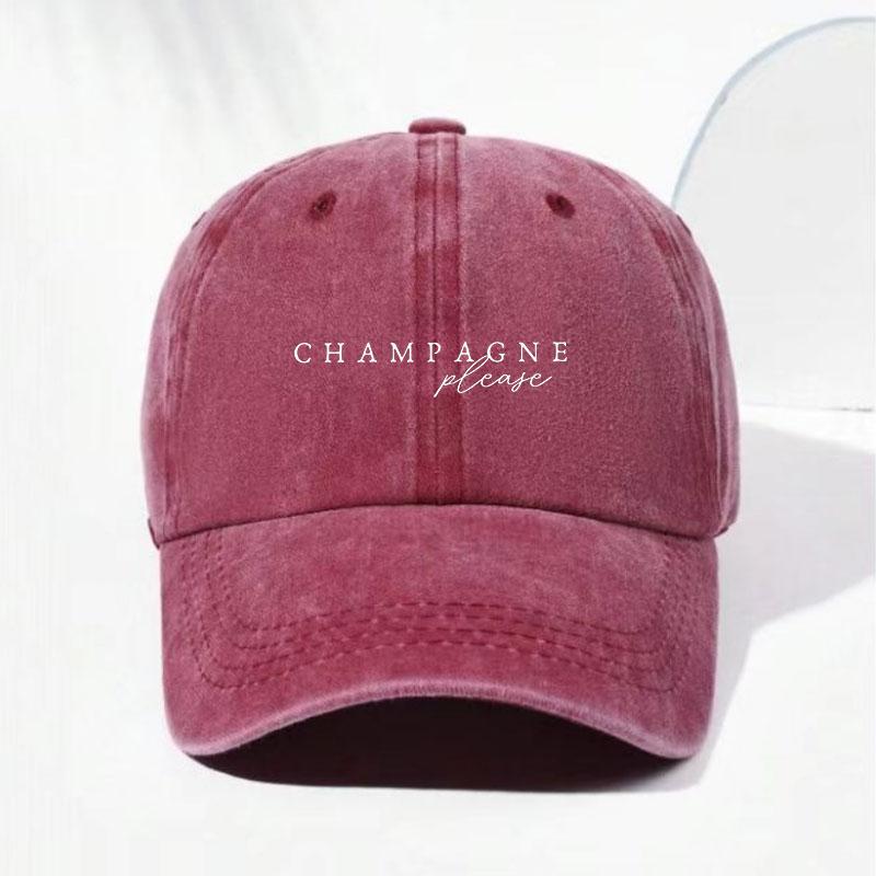 

Vintage Washed Cotton Baseball Cap Celebration Logo Embroidery Retro Party Hat Champagne Please Cap For Festival Streetwear