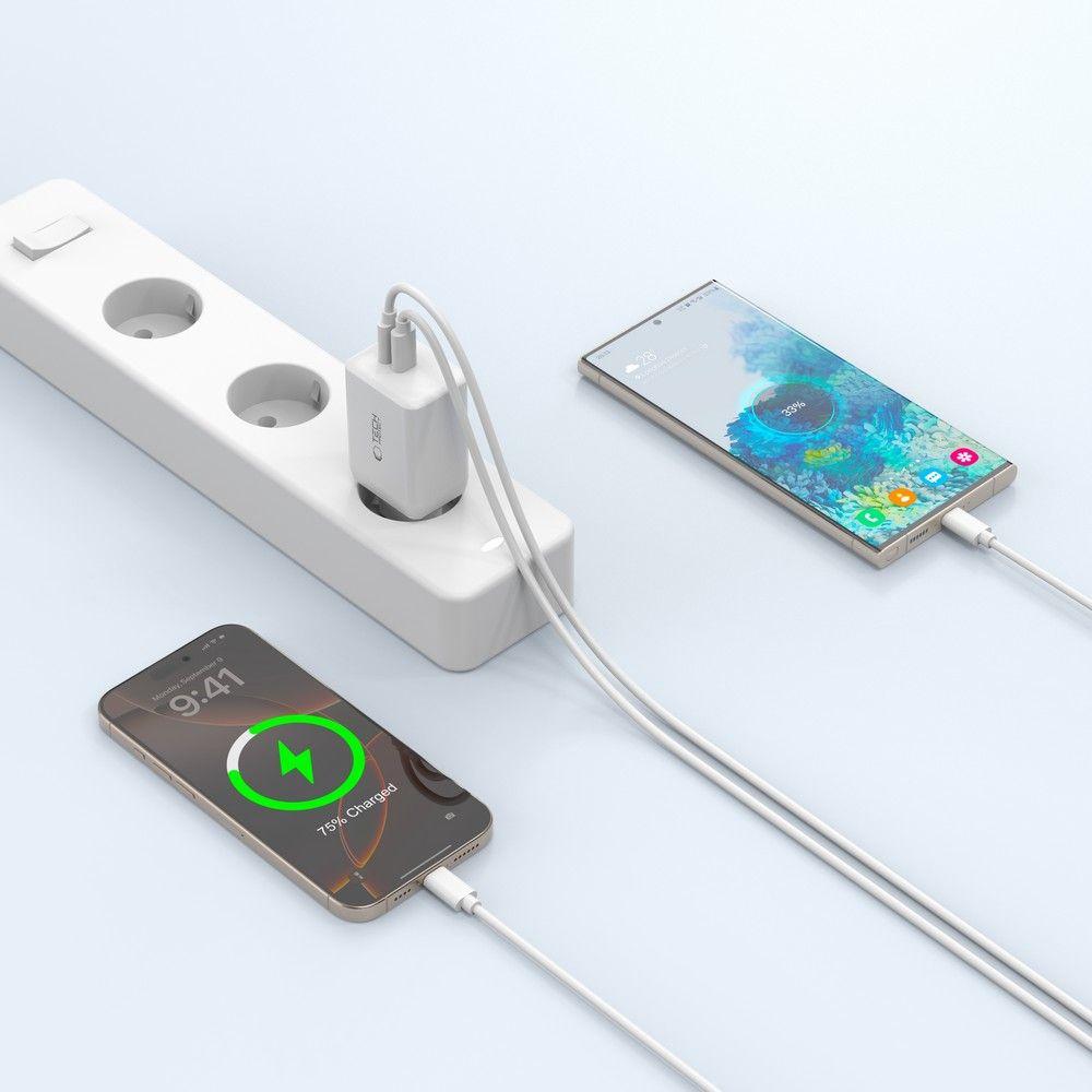 Ładowarka sieciowa NC45W-GAN 2x USB-C 45W z kablem USB-C - biała