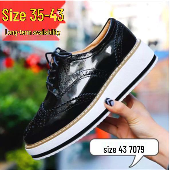 Women's Plus Size Brogue Wedge Heel Lace-Up Leather Shoes - College Style