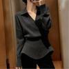 Waist V-neck Long-sleeved Sweater for Women In Autumn and Winter Light and Mature High-end Fashionable Pullover Top