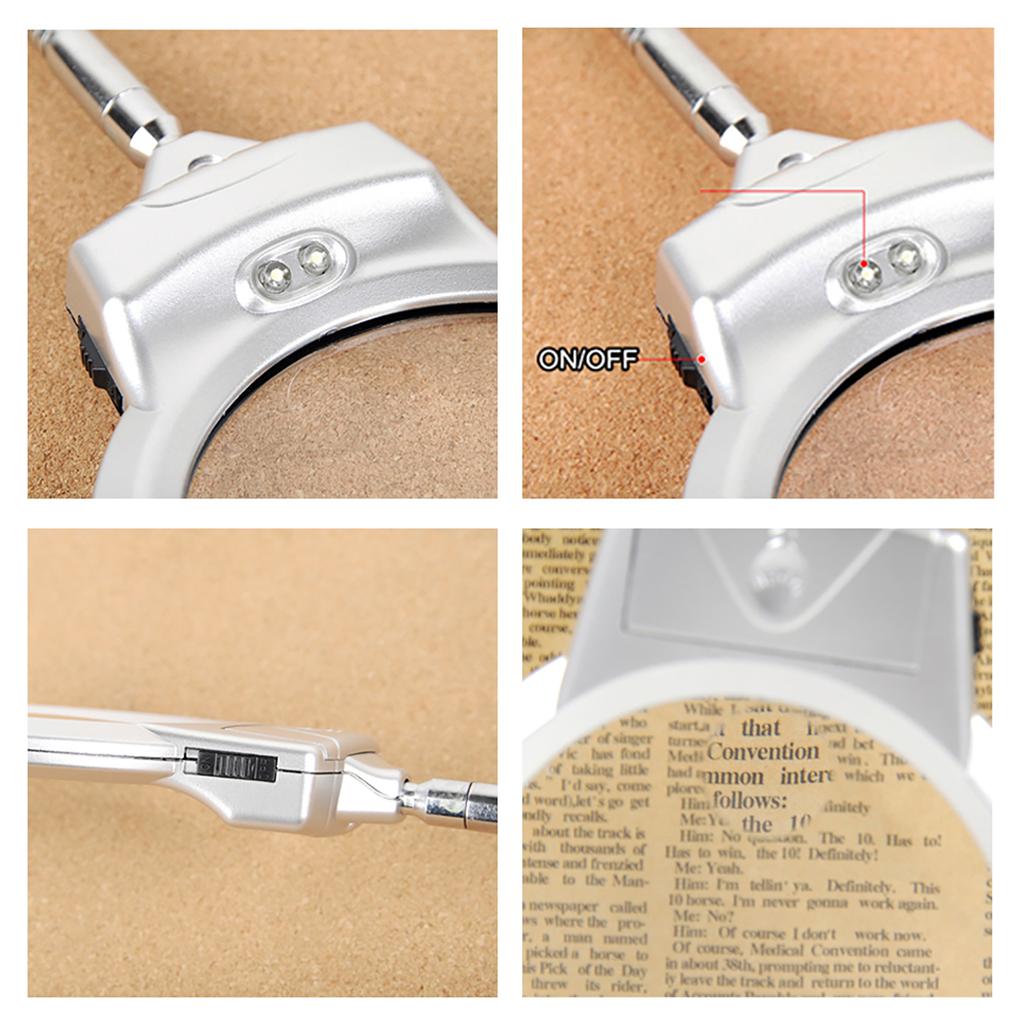 Flexible Hands Free Magnifying Glass Desk Lamp Bright LED Lighted Magnifier with Clamp for Reading Cross Stitch