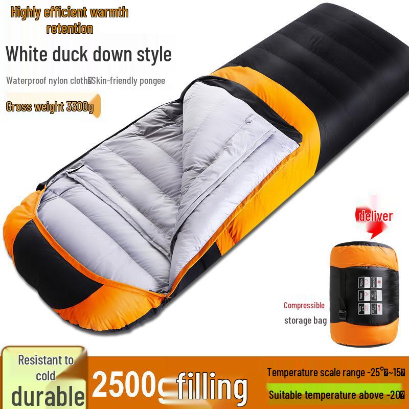 White Duck Down Zero Degree Sleeping Bag for Winter, Outdoor, and Indoor Use