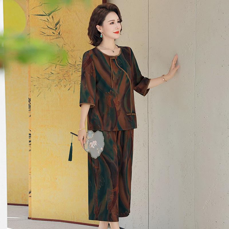 

Plus Size Two-Piece Set for Women: Summer Mid-Sleeve Top & Wide-Leg Pants XL [80-100 jin]