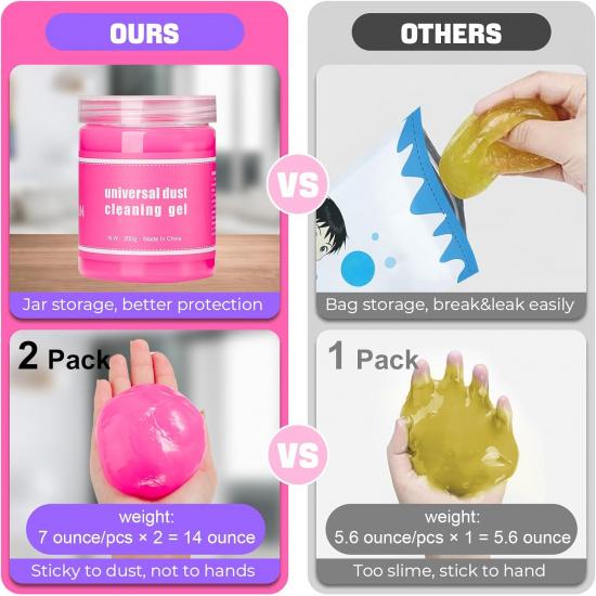 2 Pack Car Cleaning Gel, Pink Car Cleaning Putty, Universal Auto Detailing Tools Car Slime For Air Vent, Dashboard And Keyboard, Auto Accessories For