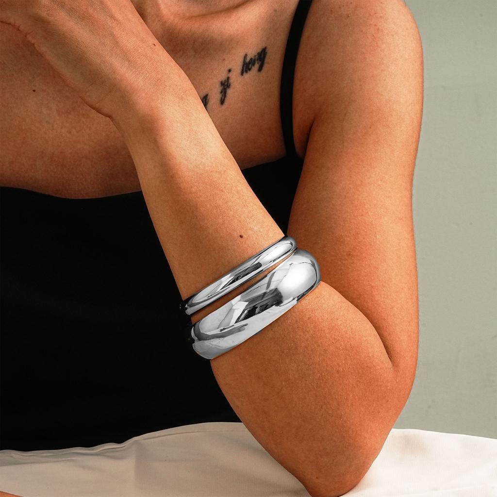Jewelry Fashion Exaggerated Metal Arc Plain Ring Bracelet Bracelet Wide Face Multi-Layer Simple Bracelet