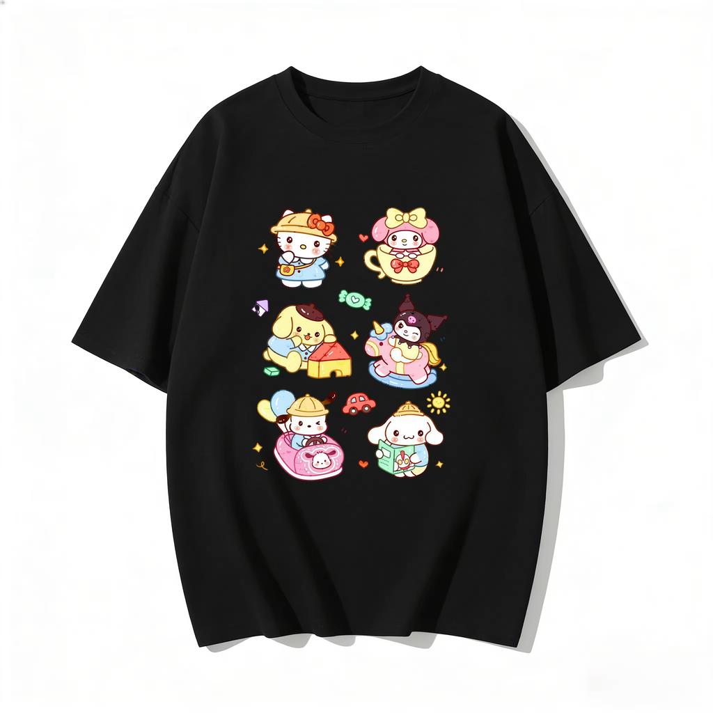 2026 New Summer Cute Sanrio TShirts Soft Cotton Short Sleeve Tees for Parents Kids Breathable Casual Daily Outfit Tops