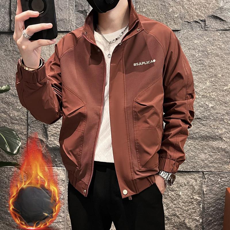 Frühling und Herbst Schicke Arbeitsjacke Herren Neue Trendige Bestickte Lässige Baumwoll Stehkragenjacke Herrenbekleidung