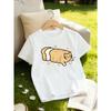 European Sizes Cute Cat Print Crew Neck T-Shirt for Girls | Fashionable Knit Top, Regular Fit, Perfect for Spring/Summer