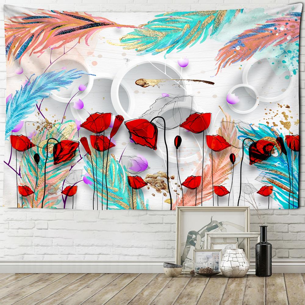 Colorful Bright Flowers Feather Tapestry 2020Modern Art Style Decor Psychedelic Boho Home Decor Wall Hanging Yoga Mat Shawl