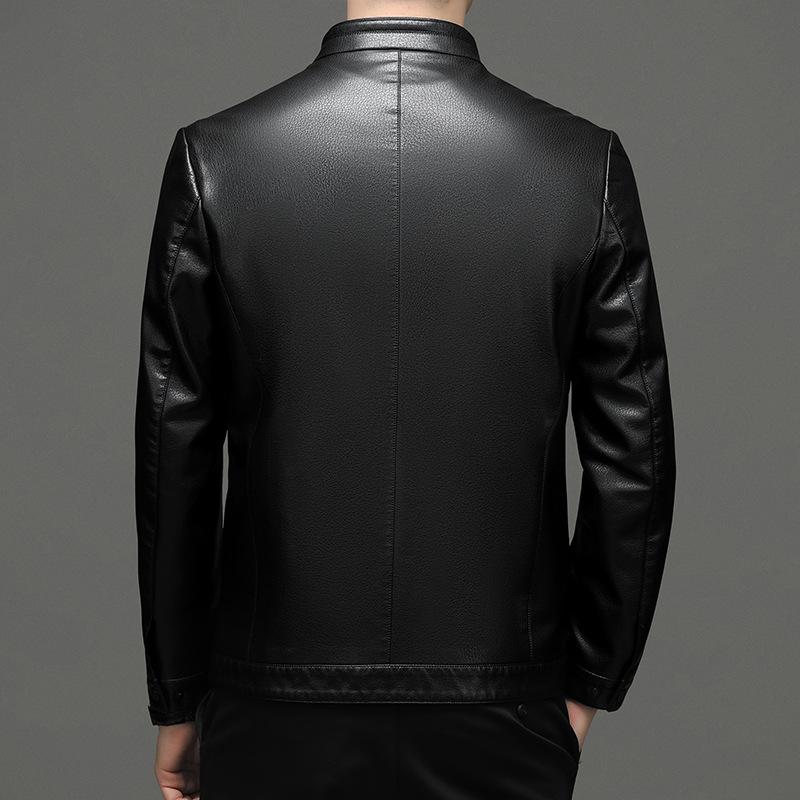 Leather Jacket Spring and Autumn Stand Collar Leather Jacket Men's Casual Middle-aged Dad Wear Sheepskin Leather Jacket