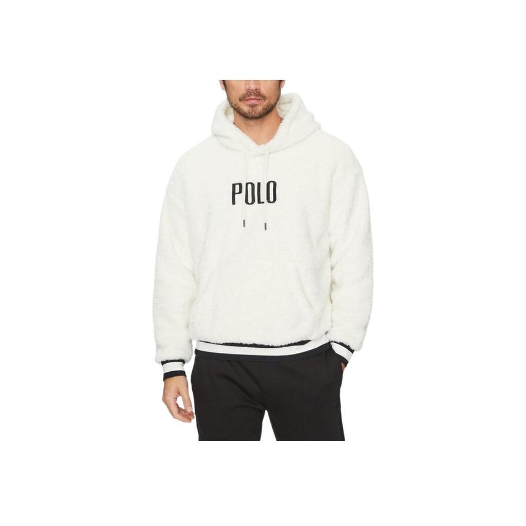 Polo Ralph Lauren Letter Print Hooded Drawstring Long Sleeve Fleece Jacket Men Jacket White 710920251-001