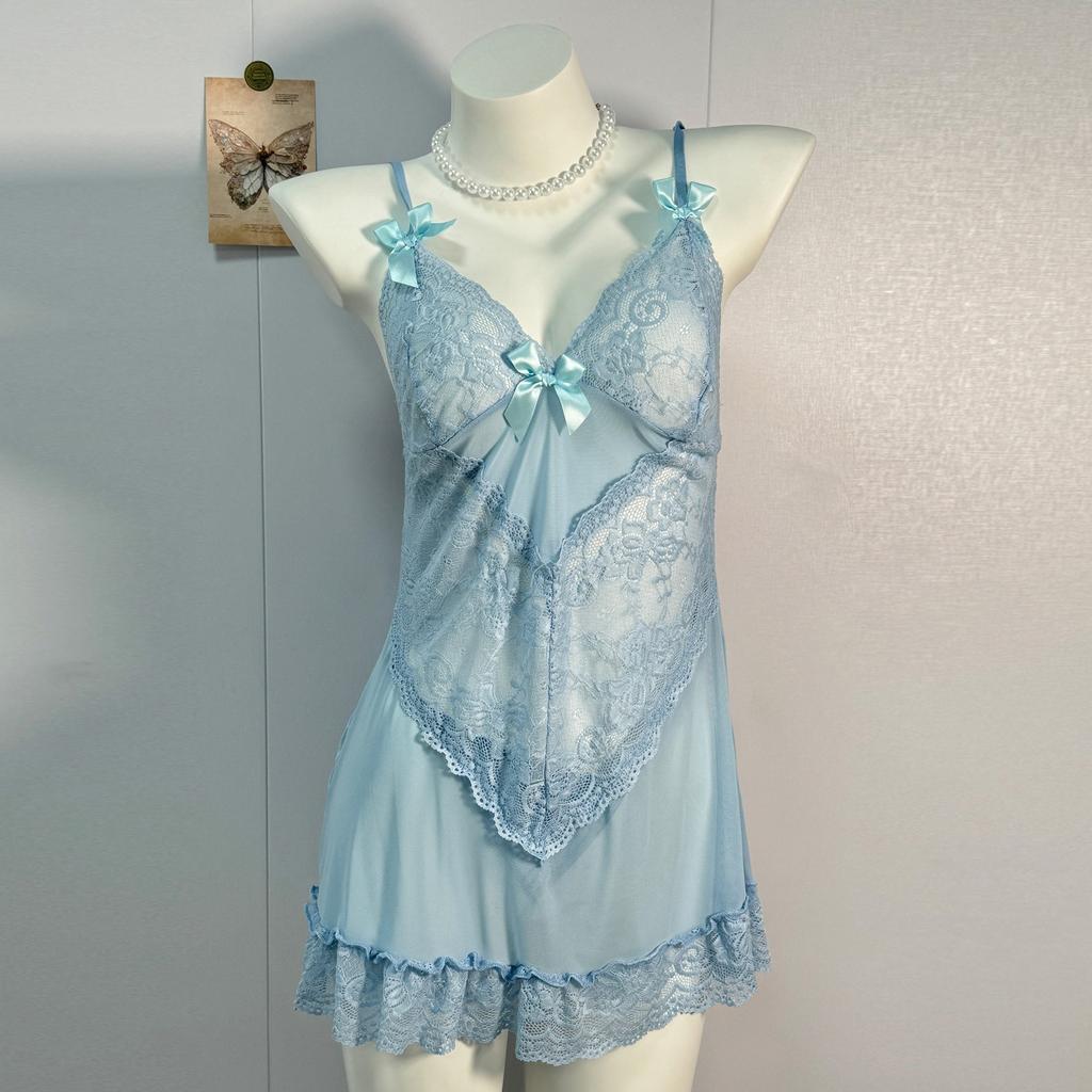 Women's Sleepwear  Spaghetti Strap Dress  Transparent Sexy Nightgowns Lace Slip Pajamas  Sexy Set Lingerie