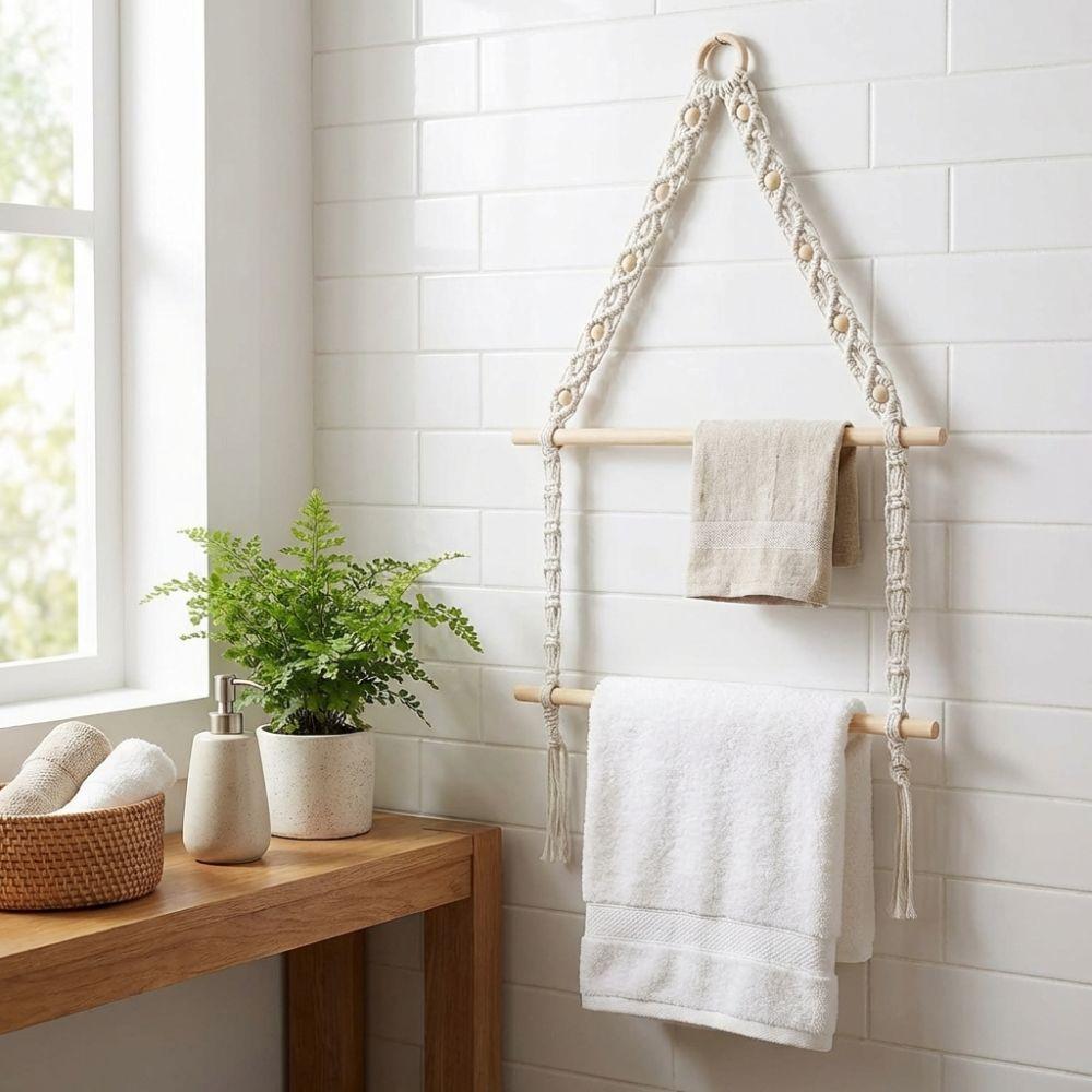 Double-layer Wooden Towel Holder Hand-woven Toilet Paper Holder Tissue Paper Racks  Bathroom