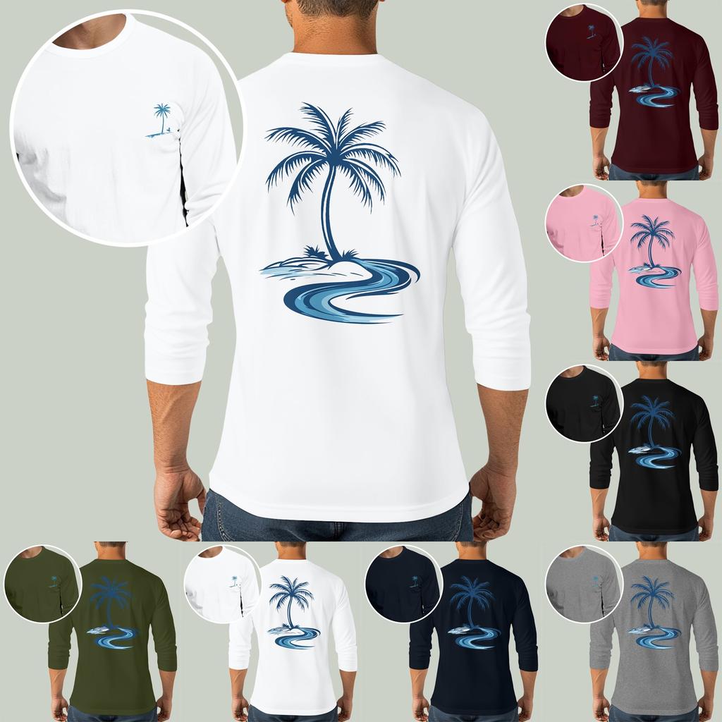 Men's casual and fashionable printed collar three-quarter sleeve top T-shirt