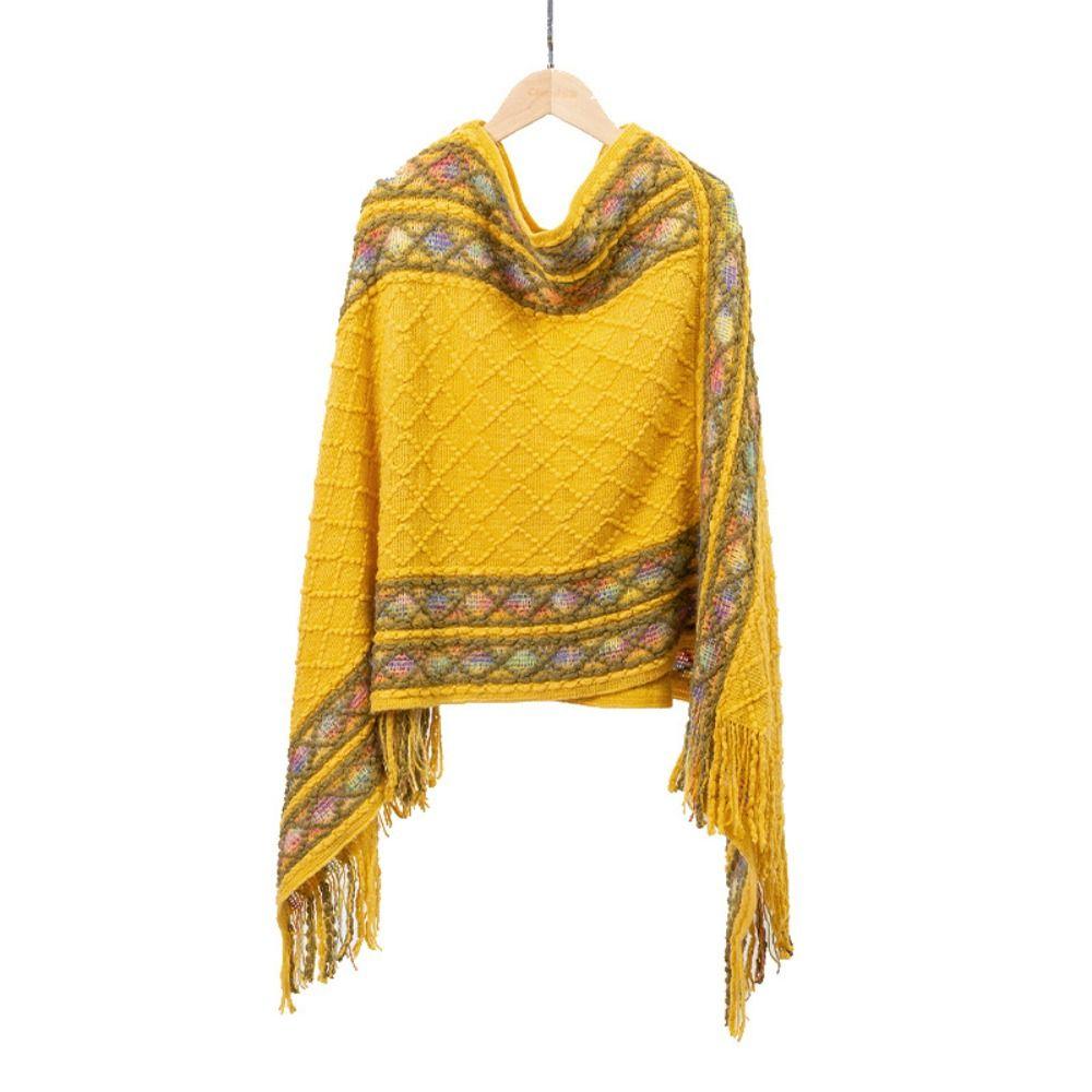 Rhombic Knitted Cape Printing Tassel Scarves Simple Imitation Cashmere Shawl  Student