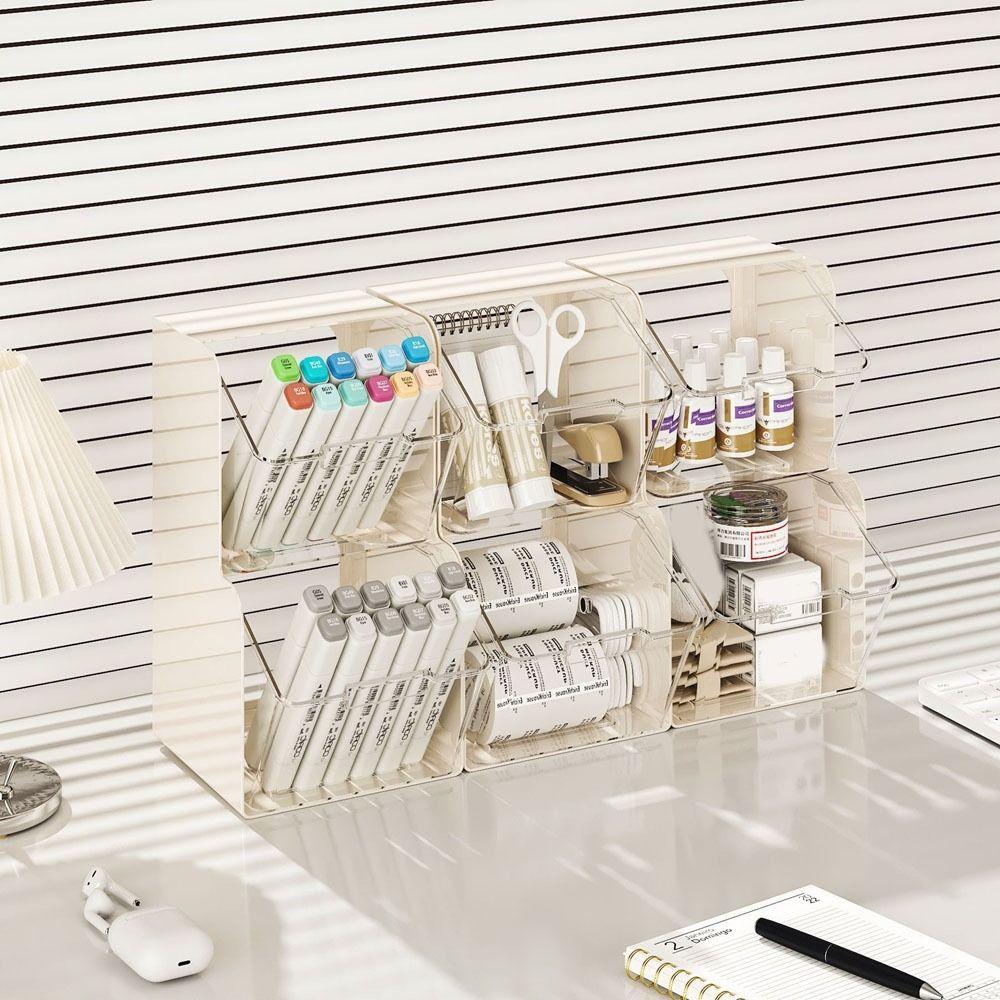 Plastic Teas Bag Storage Box 2 Layer Large Capacity Stationery Storage Box Transparent with Drawers Cosmetics Storage Container