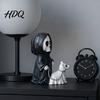 Wear-resistant Resin Sculpture Grim Reaper & Ghostly Puppy Figurine Black Robed Skeleton