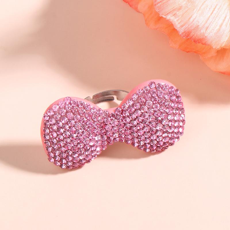 Y2K Sweet Shiny Pink Bow Open Ring For Girls Women Finger Rings Trendy Statement Jewelry Gifts