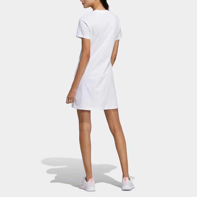 Adidas Neo Side Stripe Letter Print Breathable Loose Short Sleeve Dress Women Dresses White GP7128