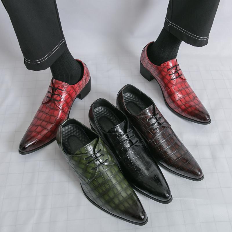 New Luxury Red Men High Heel Leather Shoes Oxford Designer Pointed-toe Dress Shoes Men Groom Suit Wedding Shoes Man Big Size 46