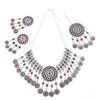 3pcs Indian Afghan Zircon Sets Necklace Earrings Hairbands for Women Boho Ethnic Coins Tassels Colorful Crystal Drop Accessory