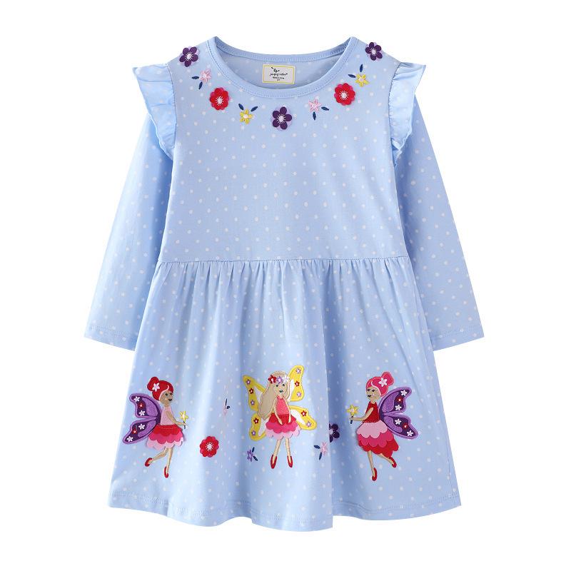 European Style Girls' Polka Dot Princess Dress - Autumn Embroidered Long Sleeve Skirt