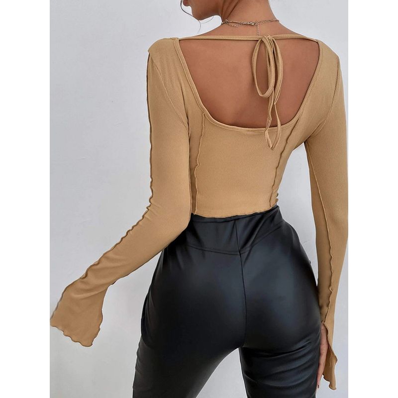 2022 Slim Fitting Long Sleeve Square Neck Pullover T-shirt