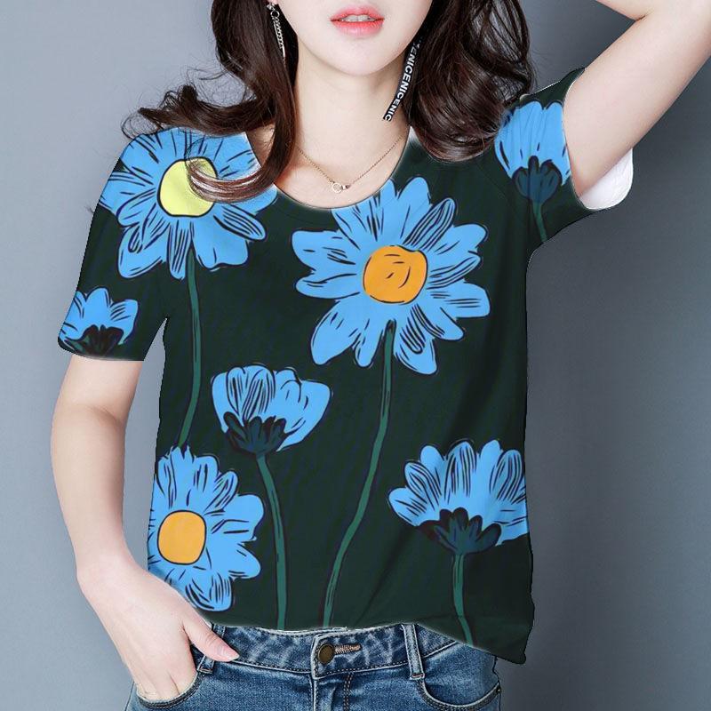 Women's Flower Print Daily Top Versatile Comfortable Short Sleeve Casual T-Shirts Women’s