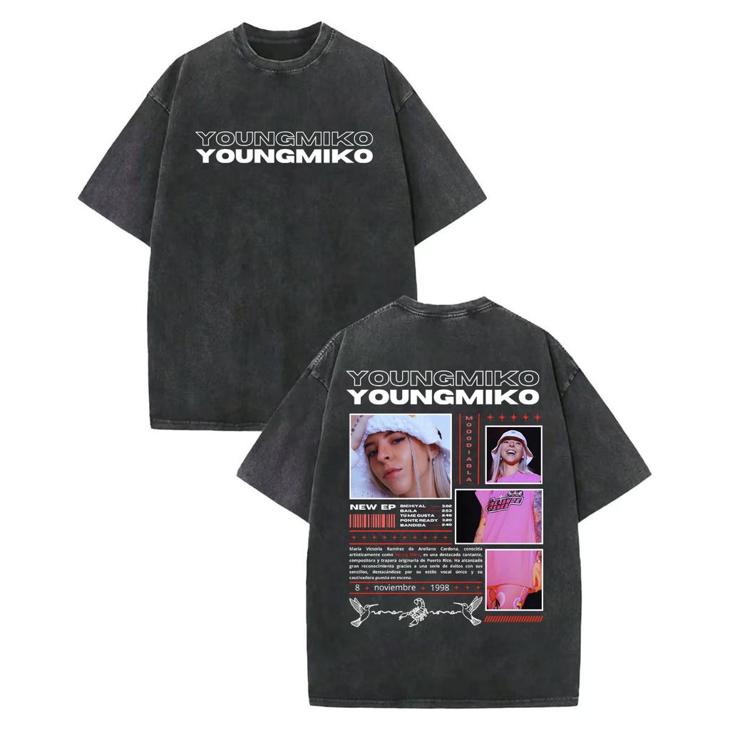 Rapper Young Miko Graphic T Shirts Men Women Clothing High Quality Vintage Washed Tshirt Summer Casual Loose Cotton Tshirts