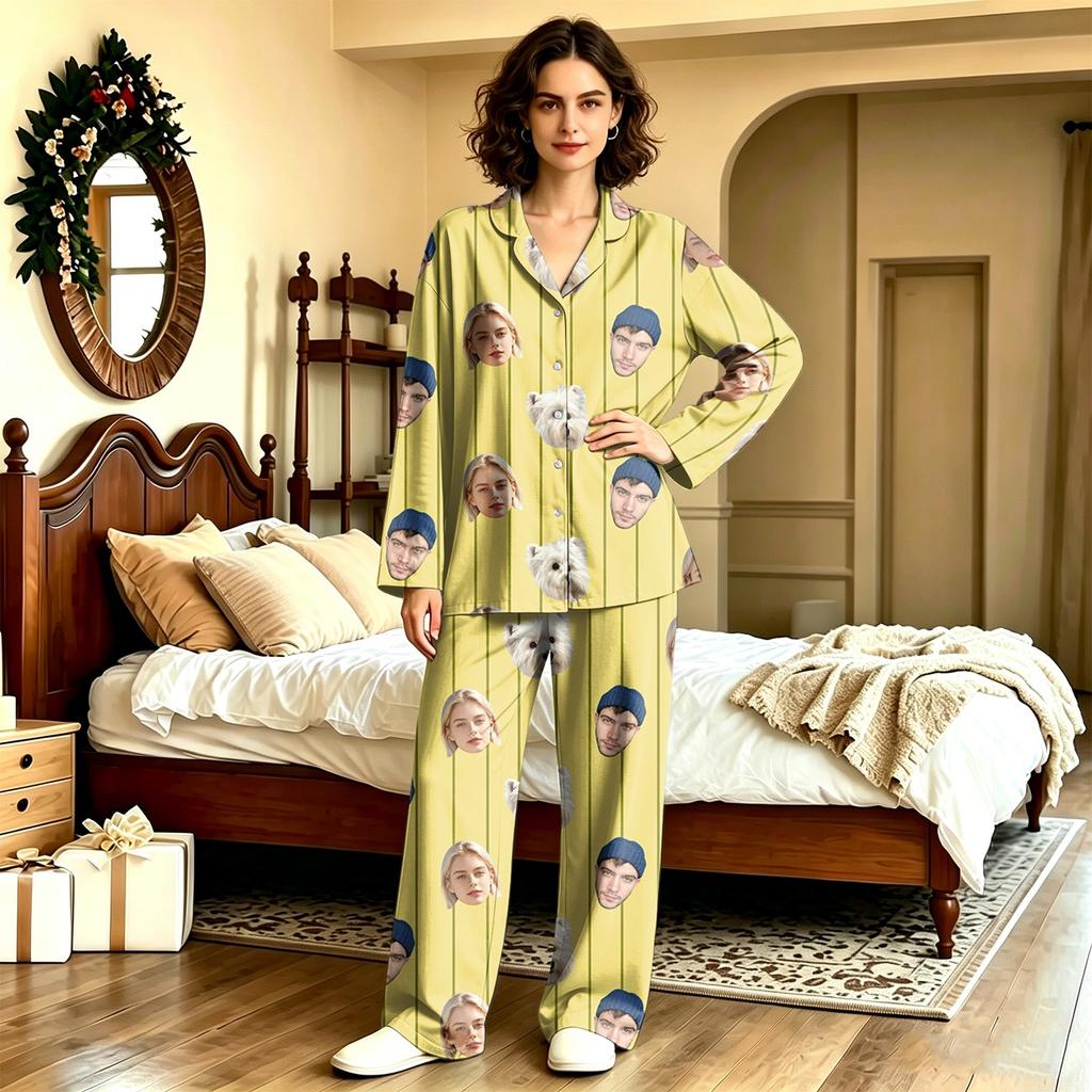 Unisex Casual Long Sleeve Pajama Set with Pants for Home Loungewear