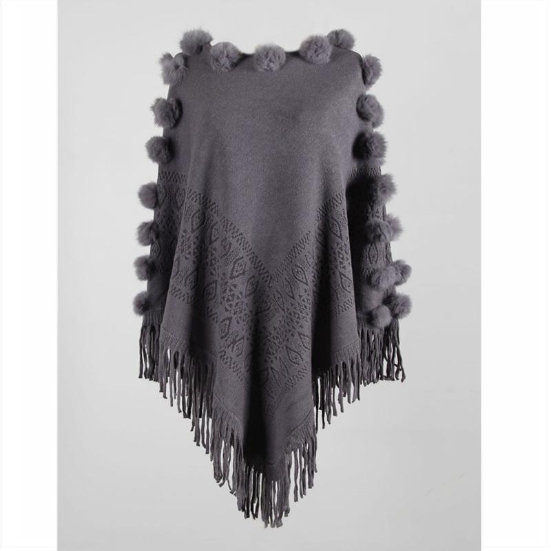 Damekappe Genser Høst Vinter Frynser Sjal Pullover Pure Color Strikkede Genser Topper