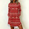 Women's Trendy Casual Christmas Print Long Sleeve Neck Dress for Holiday Party