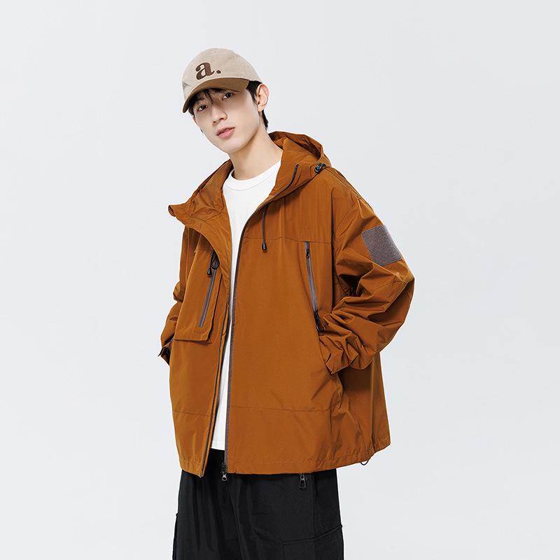 

Мужская и женская настраиваемая ветрозащитная/водонепроницаемая куртка для альпинизма - модная уличная рабочая одежда S оранжевый/кофейный