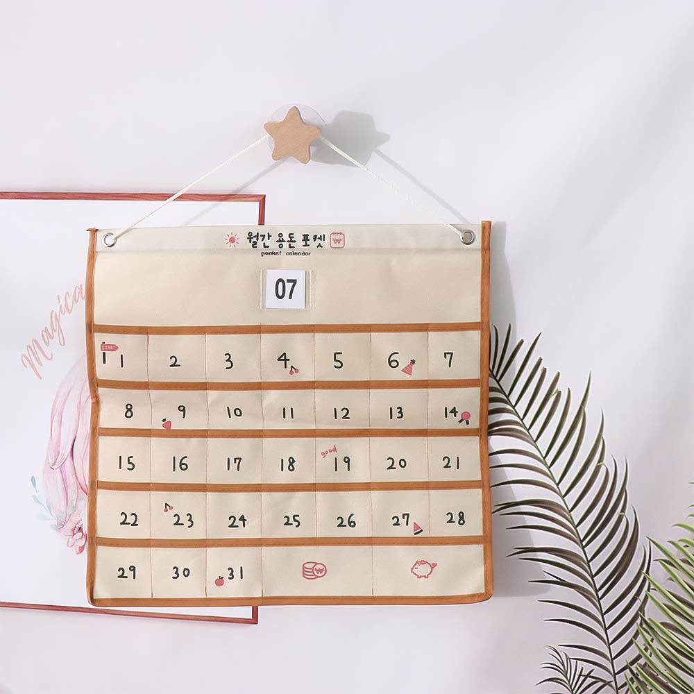 

Multi-layer Numbered With Pockets Wall Mounted Chart Holder Storage Bag Wall Decor Calendar Bag жёлтый