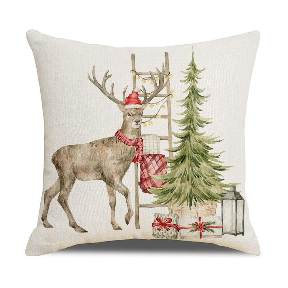 New Christmas Pillowcase Linen Retro Farm Elk Christmas Scenery Pillow Cushion Cover