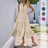 European & American Minimalist V-Neck Button Midi Dress - Sleeveless, Solid Color, Summer 2025 Collection