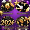 Holiday Banner Shiny Stars Festive Celebration Banner Holiday Event Display Black Background Year 2026 Display For Family Party